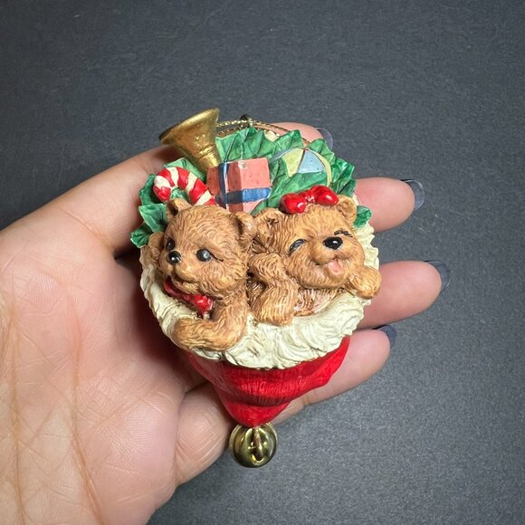 VTG Lot of 3 Ceramic & Wooden Bear Stocking & Riding Horse Christmas Ornaments - Picture 7 of 10